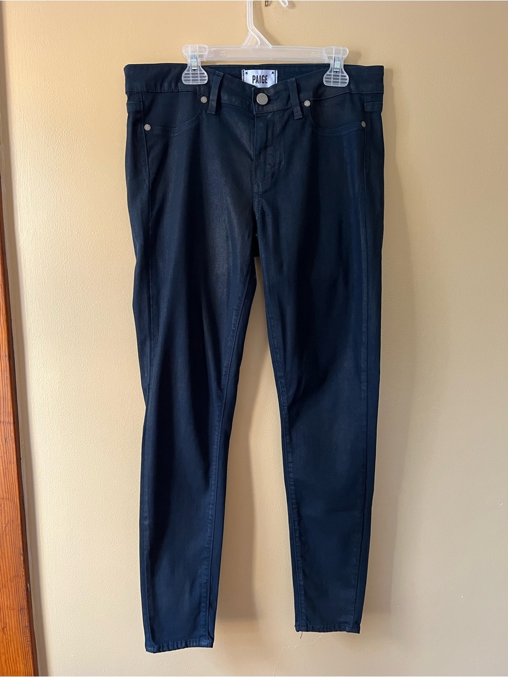 PAIGE Dark Metallic Skinny Verdugo Ankle in Sailor Blue Coated